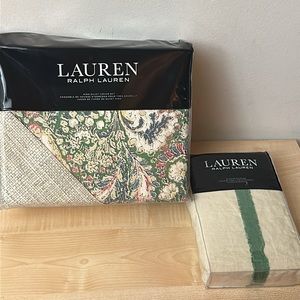 Lauren Allie Paisley Green Duvet Cover 3 Piece Set AND Linen Euro Sham